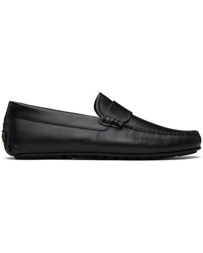 Homme Chaussures À Boucle En Cuir Imprimé Avec Détails Surpiqués Noir |  Chaussures Business HUGO BOSS