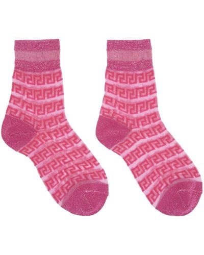 Versace Pink Greca Sheer Socks
