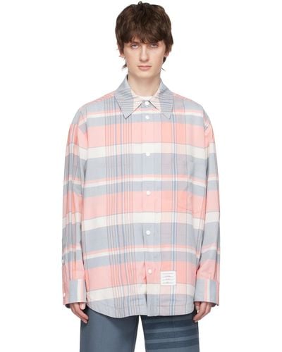 Thom Browne Pink & Blue Oversized Shirt - Multicolour