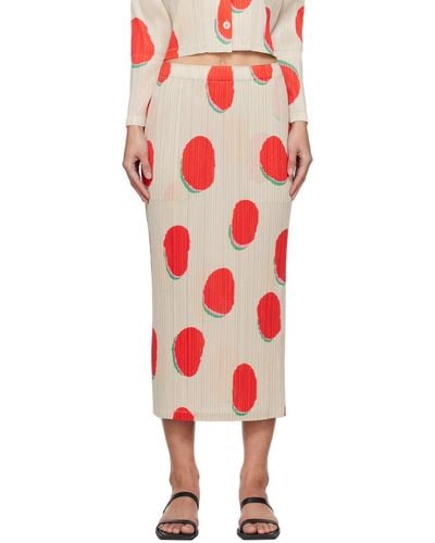 Pleats Please Issey Miyake Jupe midi bean dots blanc cassé et rouge