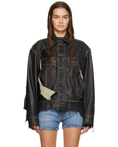 DIESEL Brown L-trucker Leather Jacket - Black