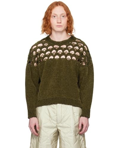 Dries Van Noten Khaki Loose Thread Sweater - Green