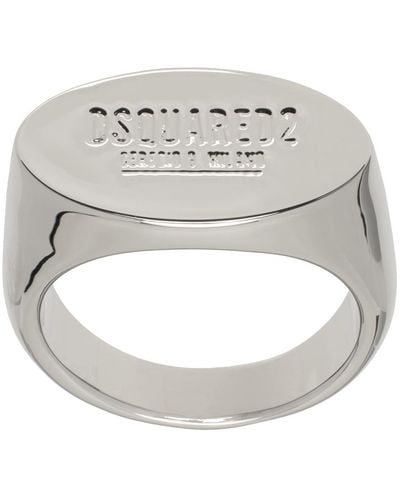 DSquared² Silver D2 Tag Chain Ring - Metallic