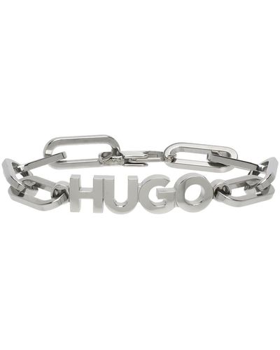 HUGO シルバー Bold ロゴ ブレスレット - メタリック