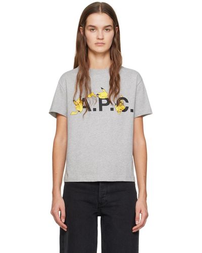 A.P.C. T-shirt gris à image à logo - pokémon - Noir