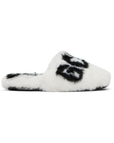 Gcds White Faux-fur Logo Slippers - Black