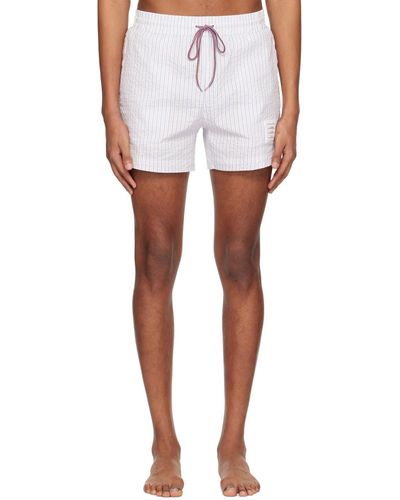 Thom Browne Pink & Blue Striped Swim Shorts - White