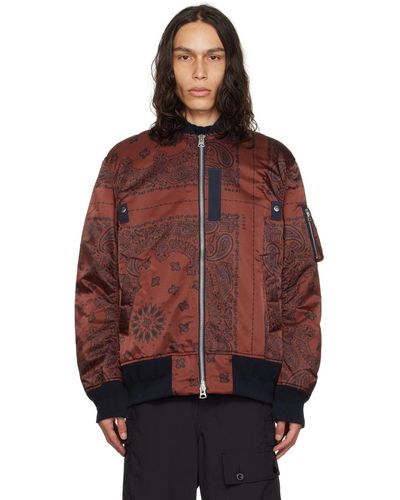 Sacai Burgundy Bandana Print Bomber Jacket - Red