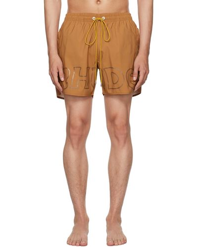 Rhude Tan Printed Swim Shorts - Orange