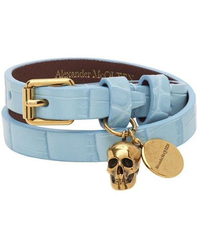 Alexander McQueen Bracelet double tour gaufré façon croco - Bleu