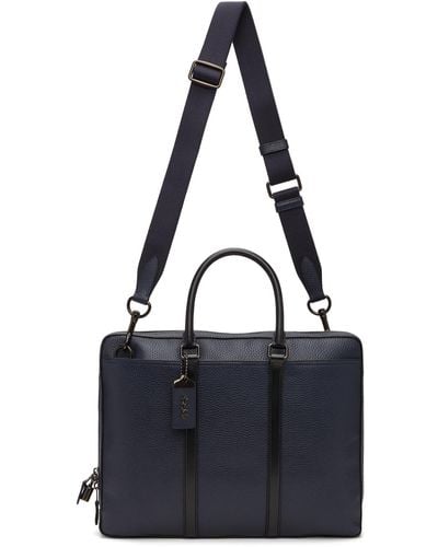 COACH Navy Leather Metropolitan Slim Briefcase - Blue