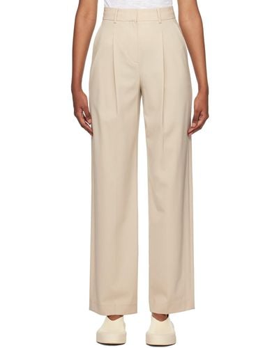Theory Beige Pleated Pants - Natural