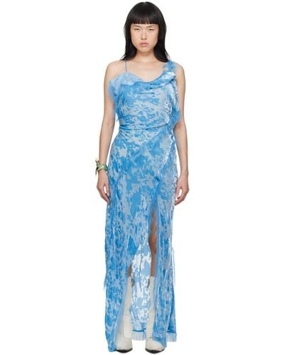Acne Studios Blue Draped Strap Midi Dress