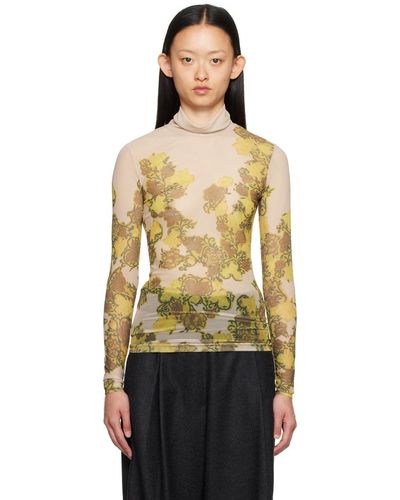 Dries Van Noten Beige Floral Turtleneck - Orange