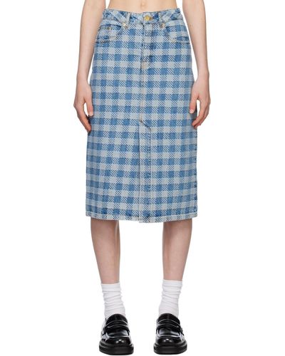 Ami Paris Blue Gingham Denim Midi Skirt