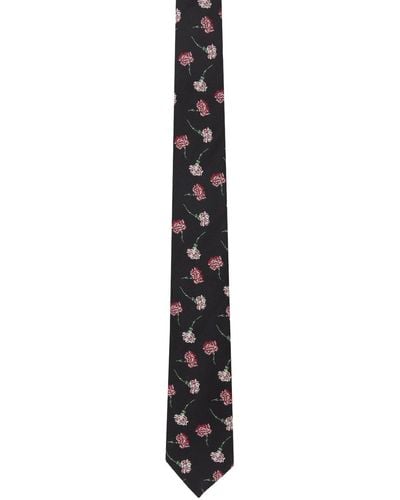 Yohji Yamamoto Black Pour Homme Flower Pattern Tie