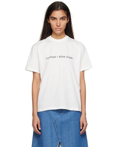 Sunnei T-shirt blanc cassé à texte imprimé