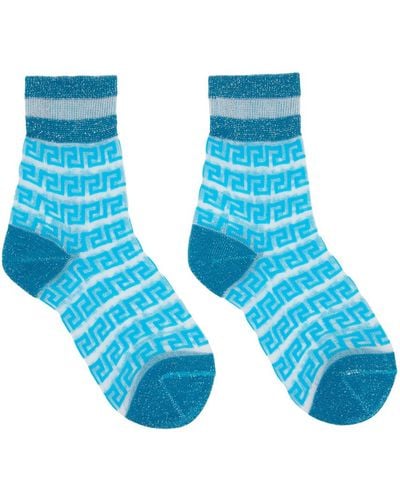 Versace Blue Greca Sheer Socks