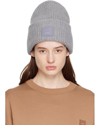 Acne Studios Grey Patch Beanie - Natural