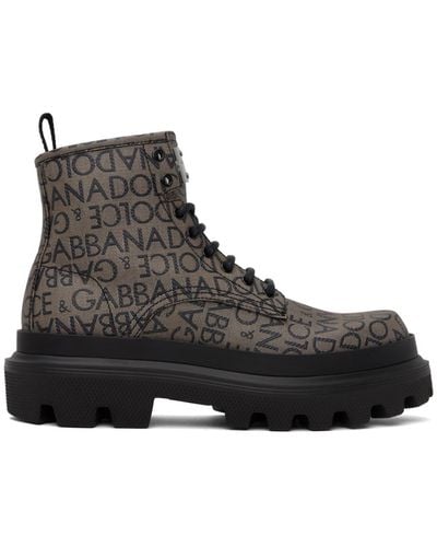 Dolce & Gabbana Jacquard Logo Ankle Boots - Grey