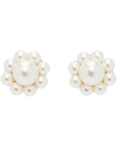 Simone Rocha White Mini Daisy Stud Earrings - Black