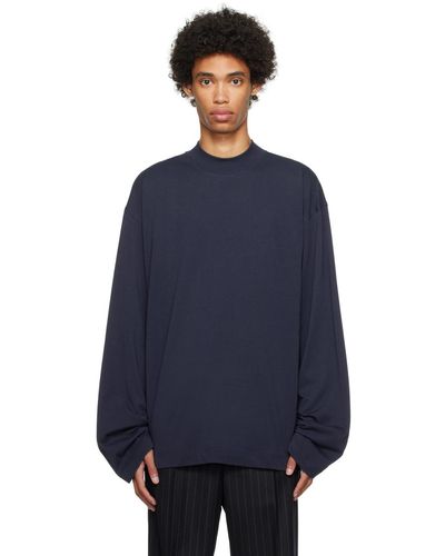 Dries Van Noten Pull bleu marine à col cheminée