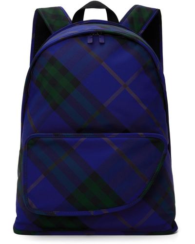 Burberry Grand sac à dos bleu à poche en forme de bouclier