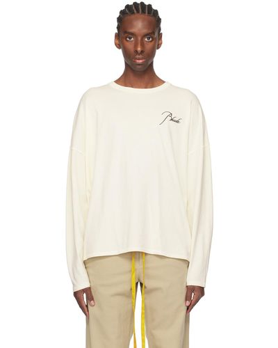 Rhude Off- Reverse Long Sleeve T-shirt - Natural