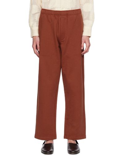 Bode Pantalon de survêtement brun à trois poches - Rouge