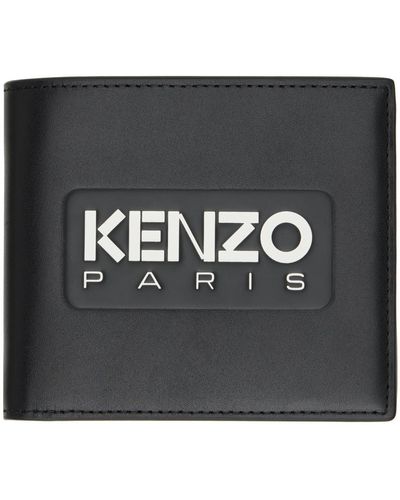 KENZO Portefeuille noir en cuir à logo gaufré - paris