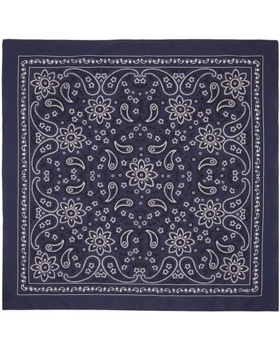 Drake's Paisley Print Cotton Scarf - Blue