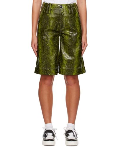 Ganni Green Three-pocket Faux-leather Shorts