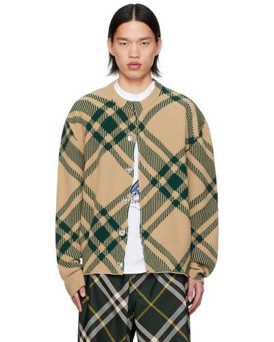 Burberry Wool-blend Oversized Check Cardigan - Brown