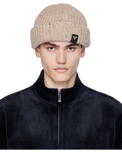 Emporio Armani Beige Ribbed Beanie - Blue