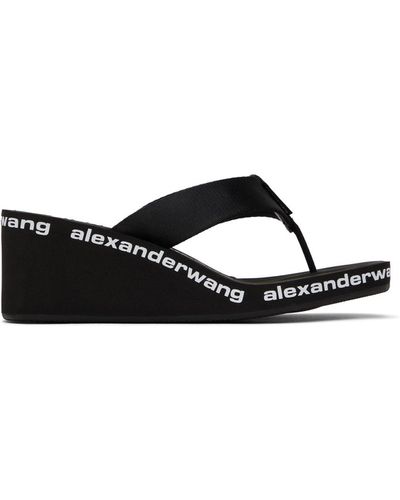 Alexander Wang Sandales à talon compensé noires en nylon à logos