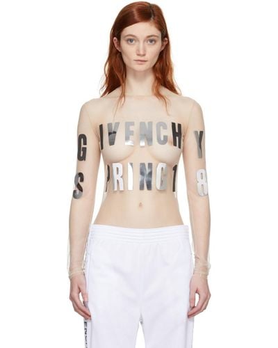 Givenchy Beige Mesh Logo Bodysuit - Natural