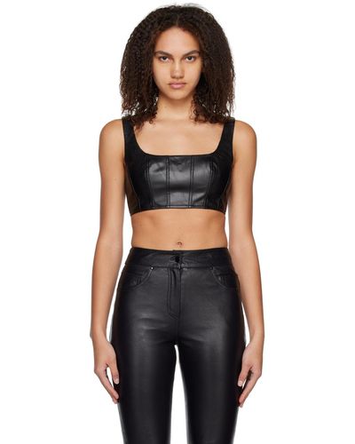 STAUD Cropped Wells Faux-leather Tank Top - Black