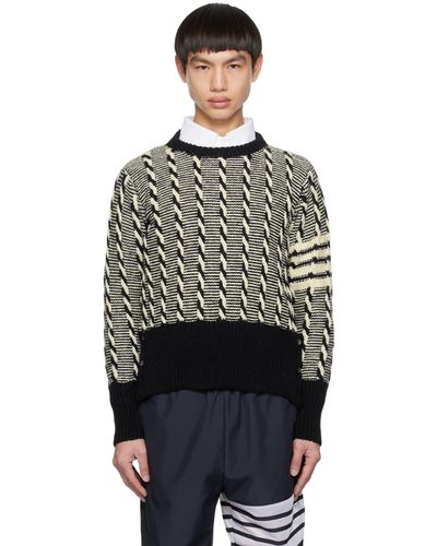 Thom Browne Navy & Off-white 4-bar Sweater - Black