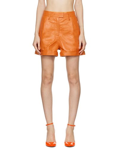REMAIN Birger Christensen Orange Paola Leather Shorts