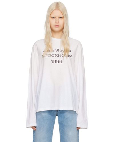 Acne Studios ホワイト ロゴプリント 長袖tシャツ