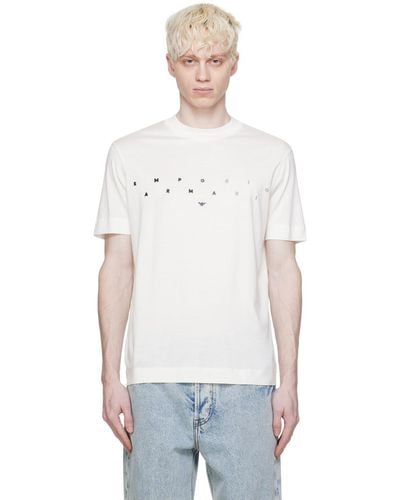 Emporio Armani オフホワイト ロゴ刺繍 Tシャツ - マルチカラー