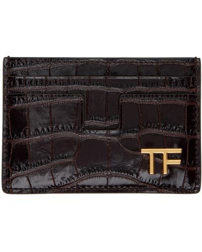 Tom Ford Porte-cartes brun en cuir gaufré façon croco - Noir
