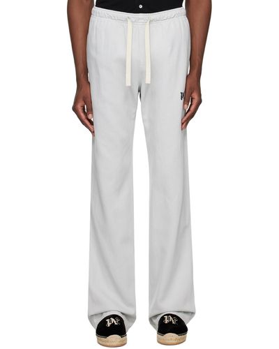 Palm Angels Pantalon de détente gris à monogramme - Blanc