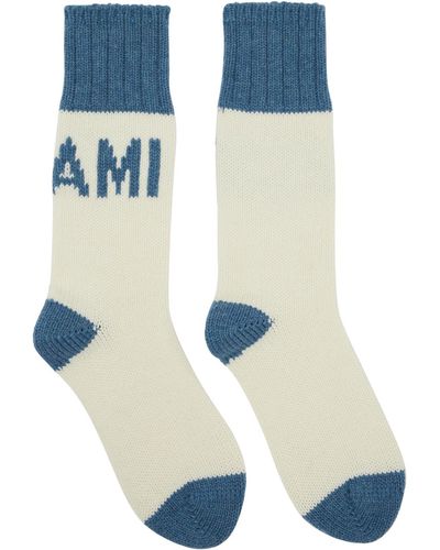 Ami Paris Off-white & Blue Logo Socks