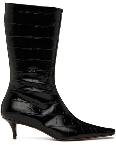 Jil Sander Black Croc-embossed Boots