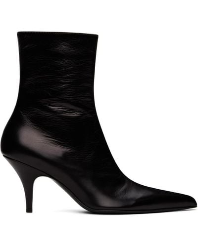 The Row Leather Sling Boots - Black