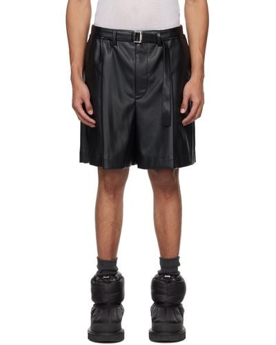 Sacai Black Belted Faux-leather Shorts