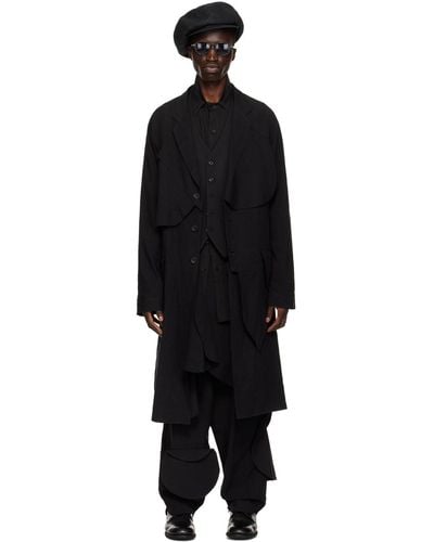Yohji Yamamoto Manteau noir à panneaux - pour homme