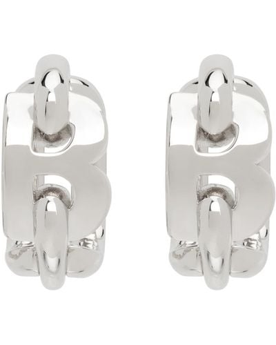 Balenciaga Silver B Chain Hoop Earrings - White