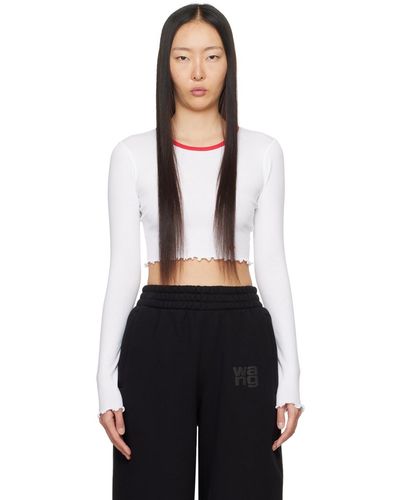 T By Alexander Wang White Cropped Long Sleeve T-shirt - Black